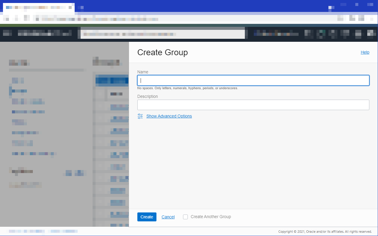 Click to expand This image shows the Create Group dialog, with empty Name and Description fields.