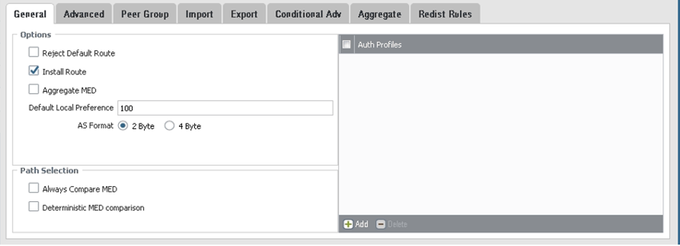 Click to expand This image shows the BGP General tab.
