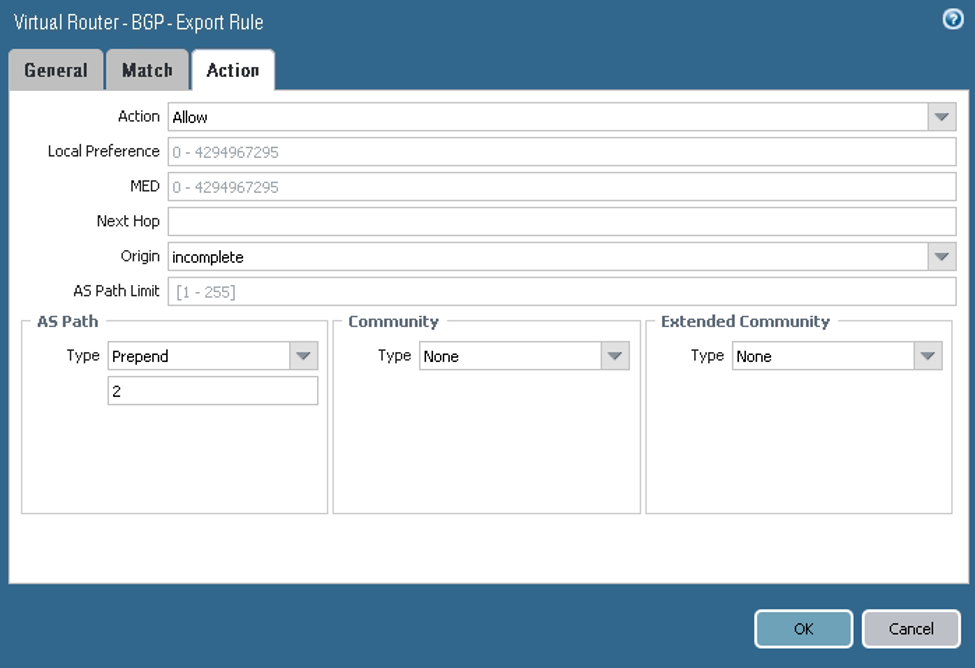 Click to expand This image shows the Export Action tab.