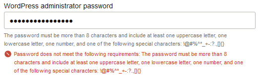 Click to expand Validation error for an entered value (WordPress administrator password).