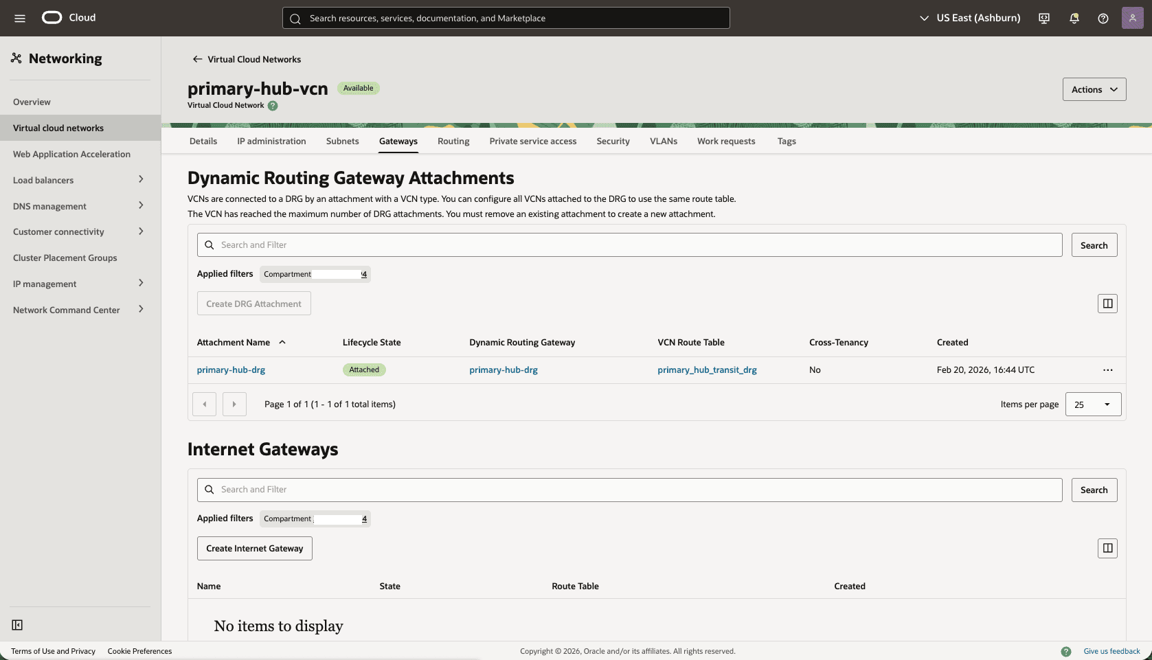 This screenshot shows how to configure the network in the primary region.