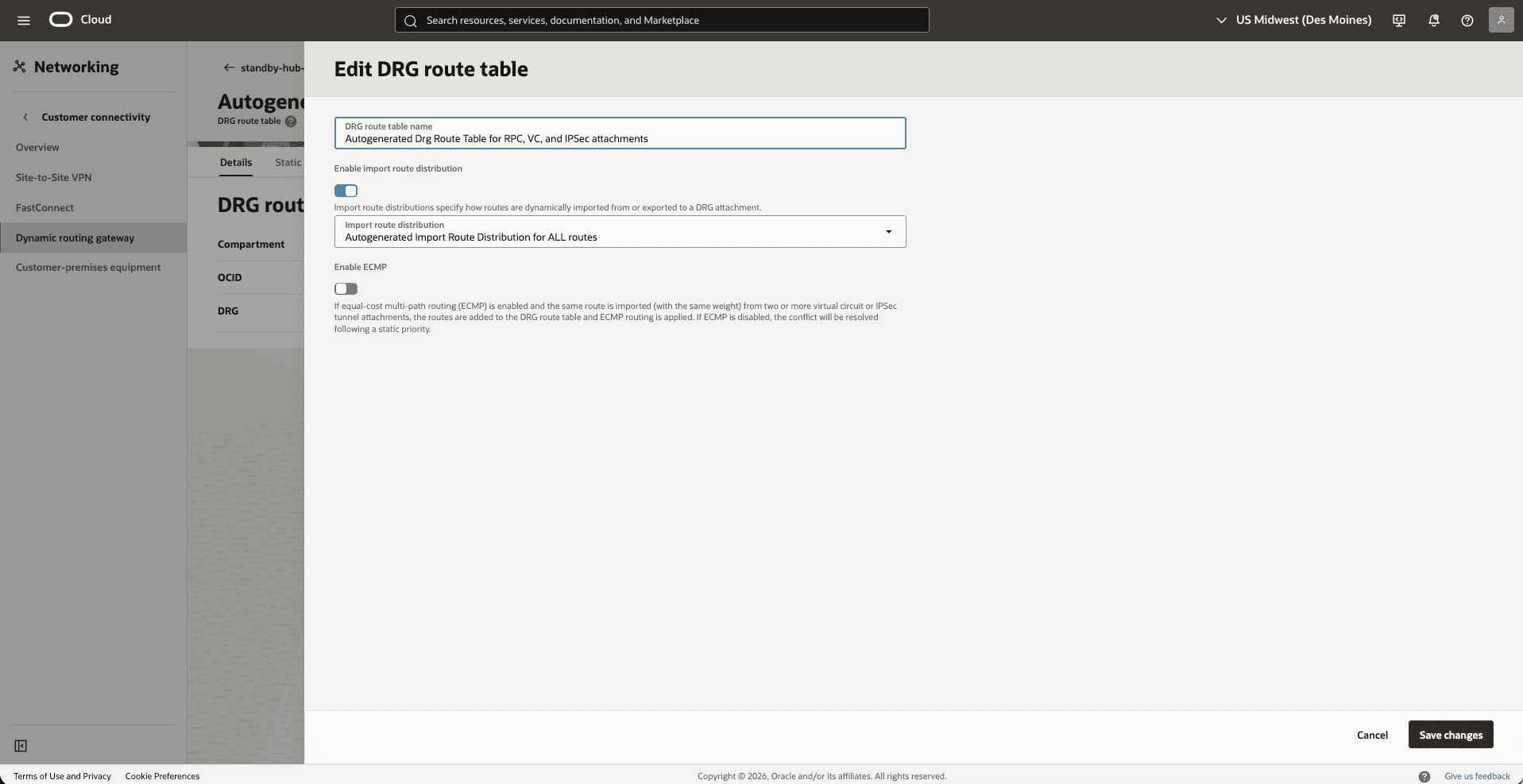 This screenshot shows how to configure the network in the primary region.
