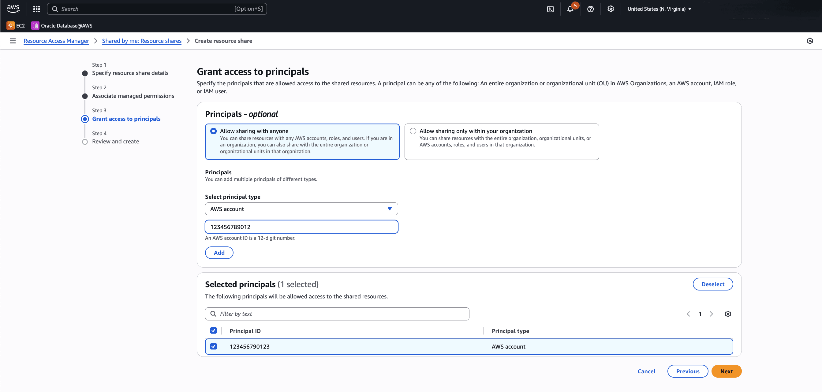 This screenshot shows how to create resource share. This screenshot shows how to create resource share.
