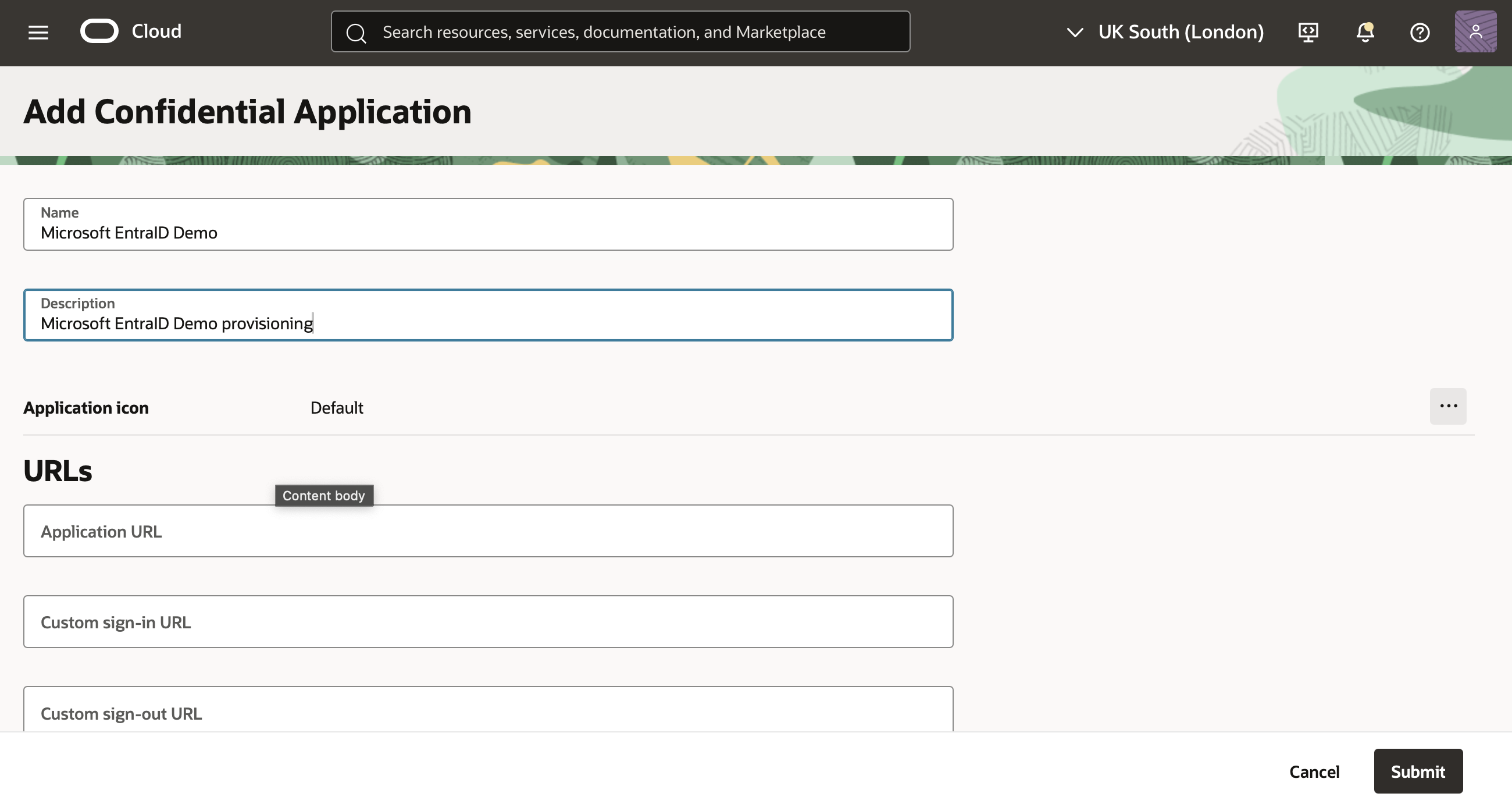 Click to expand An image of the OCI Console showing the Configure OAuth page of the Add Confidential Application workflow.