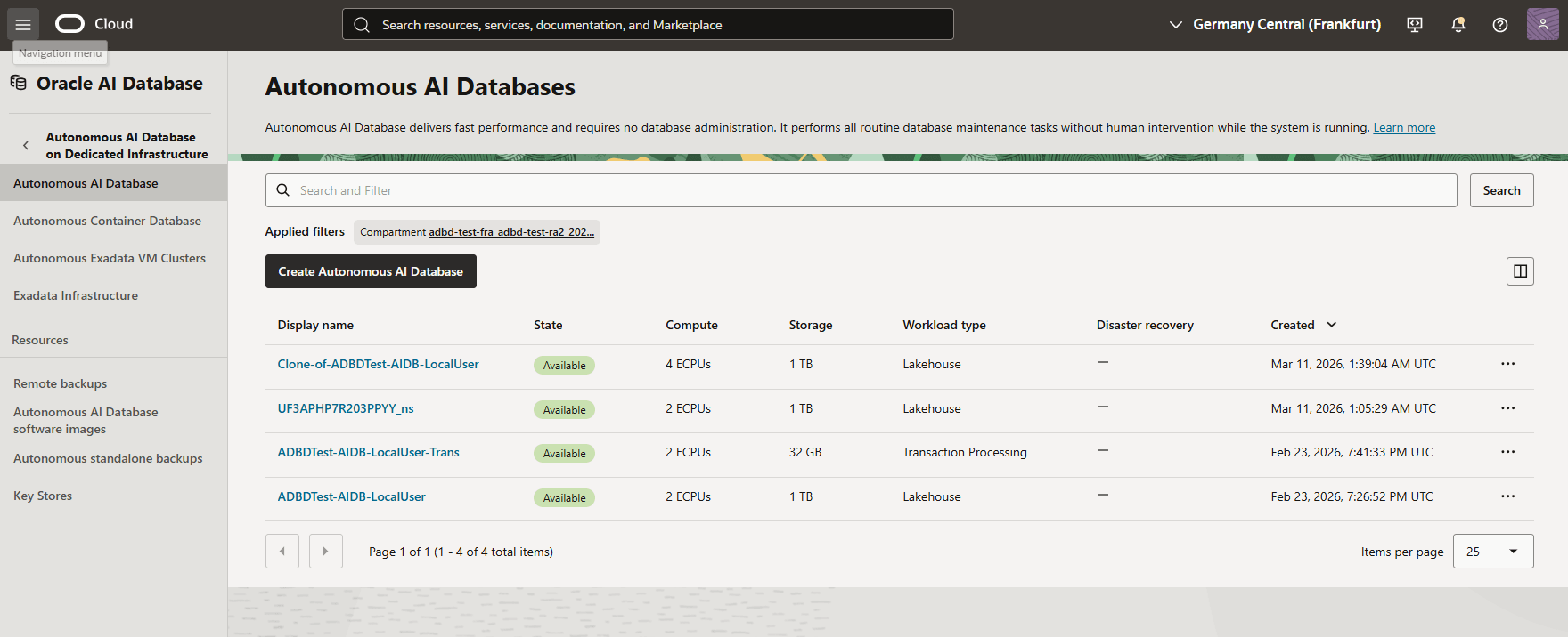 Autonomous AI Database (Dedicated)