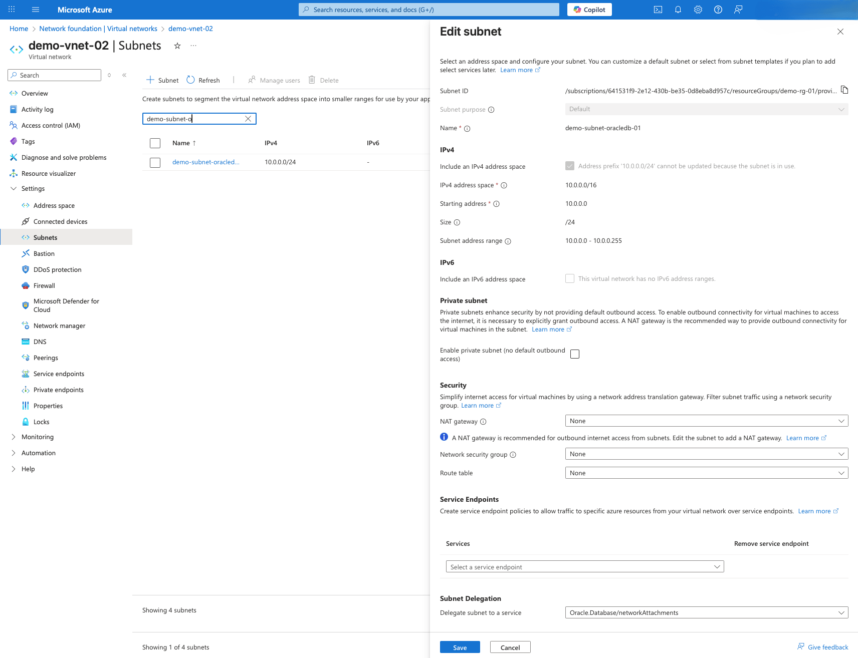 This screenshot shows the steps to create a virtual network with delegated subnet This screenshot shows the steps to create a virtual network with delegated subnet