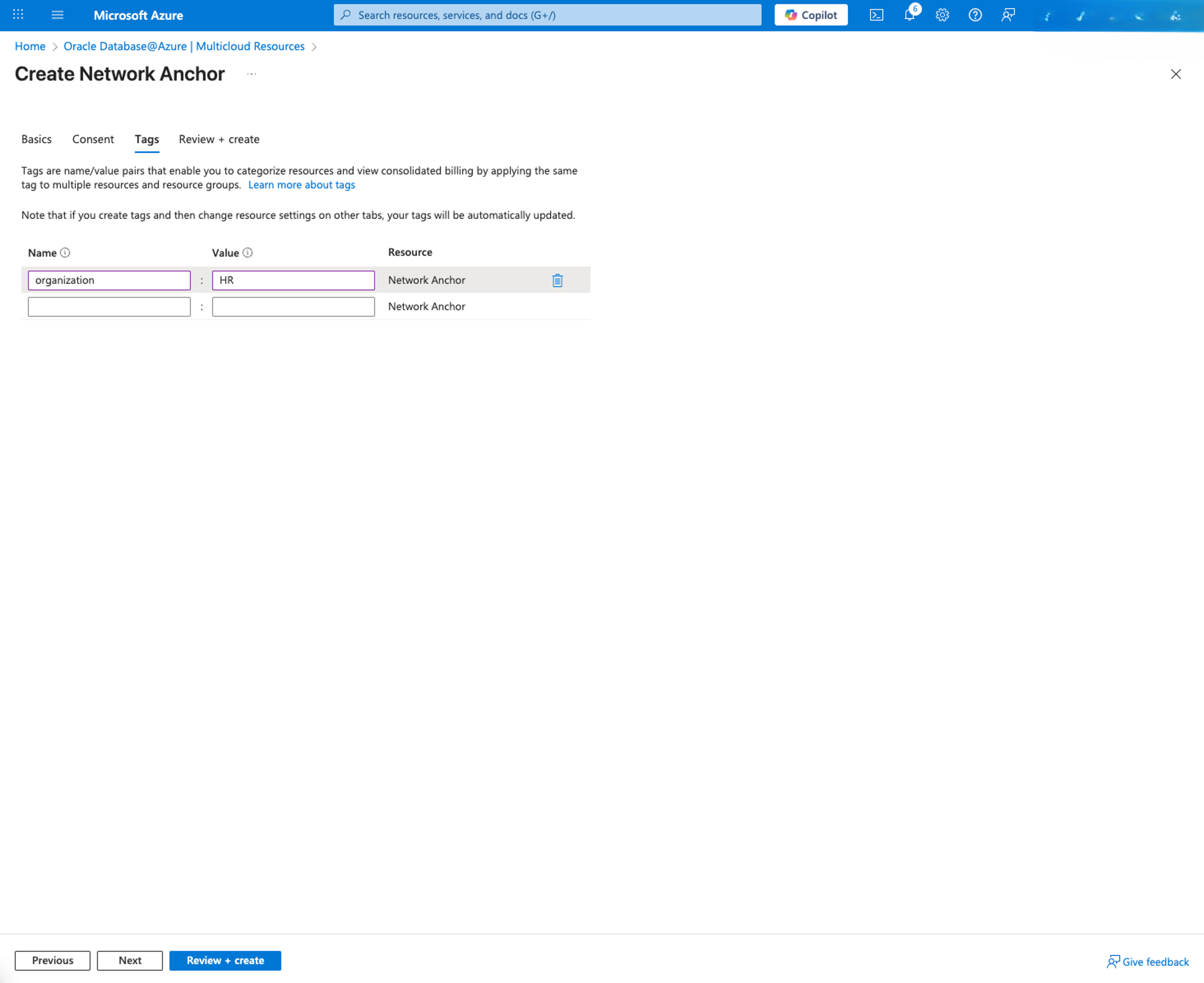 This screenshot shows how to create a Network Anchor.