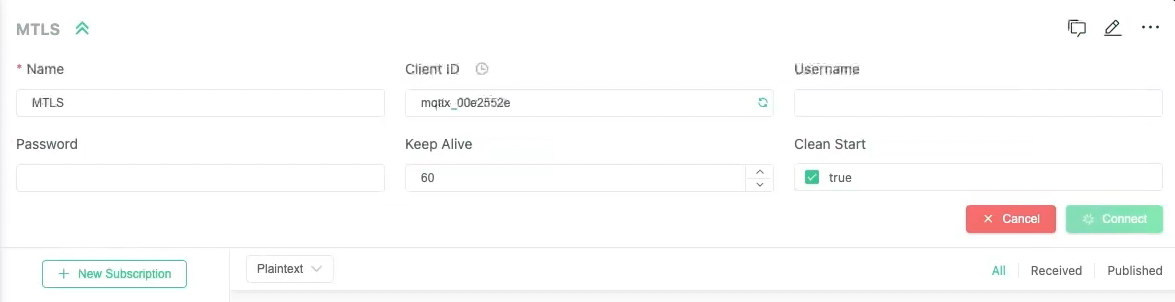 Connect using MQTTx.