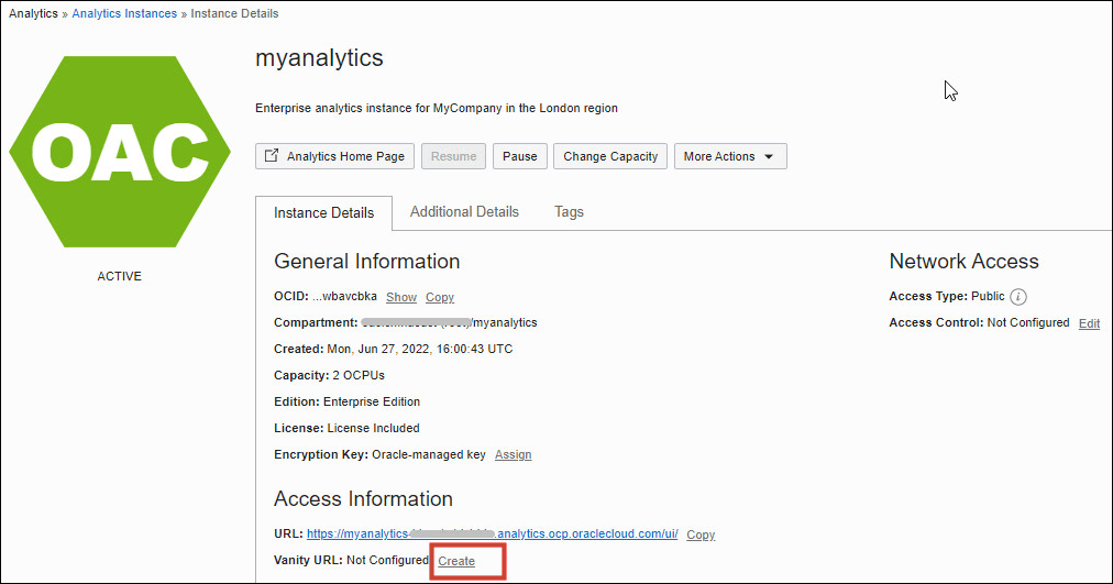 Create vanity URL Create vanity URL