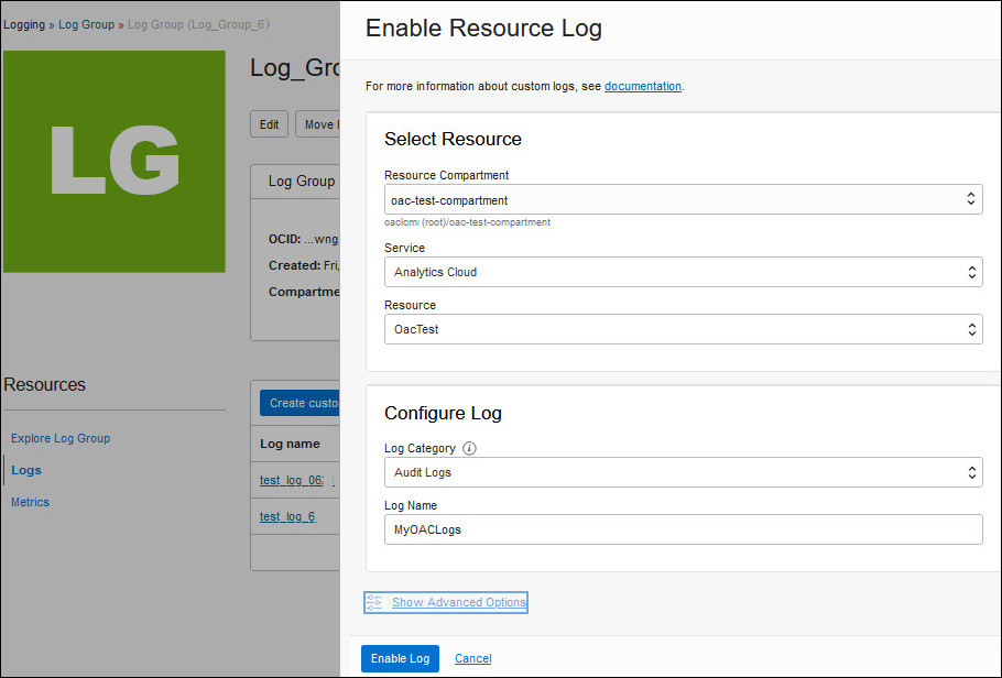 Enable resource logging Enable resource logging