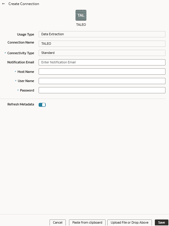 Create Taleo Connection dialog Create Taleo Connection dialog