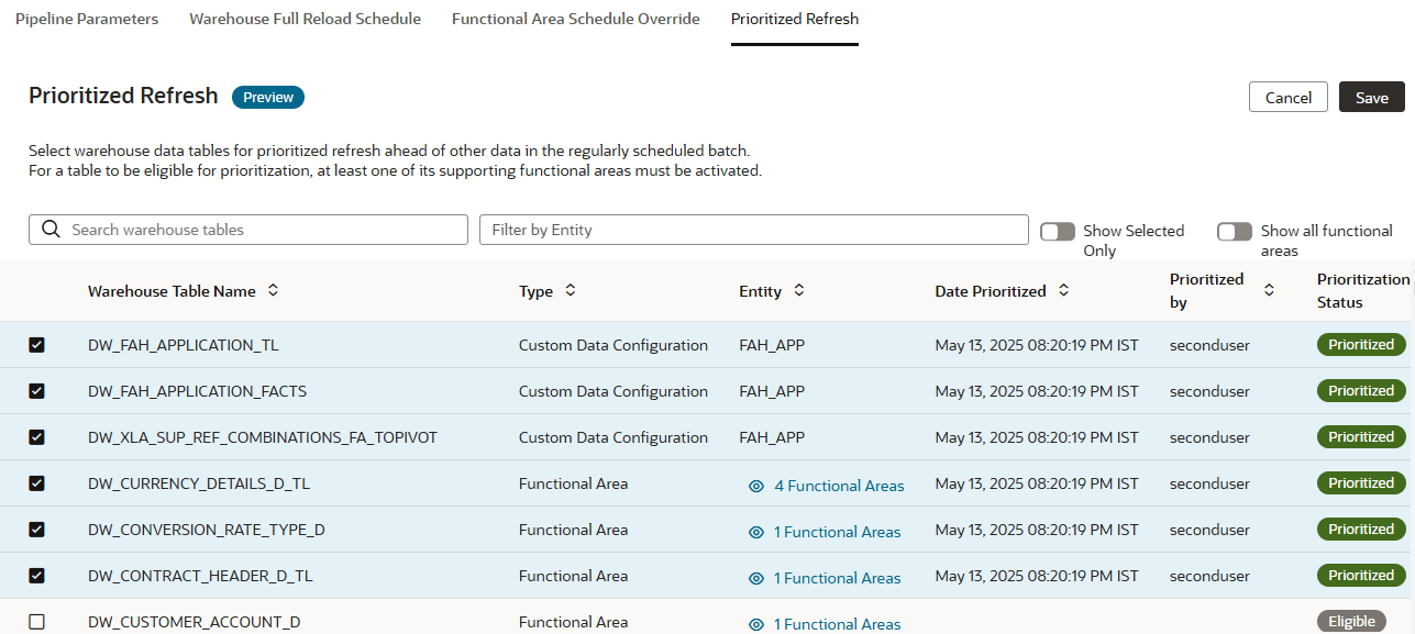 Prioritized Data Refresh tab on the Pipeline Settings page Prioritized Data Refresh tab on the Pipeline Settings page