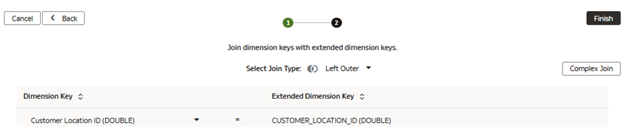 Step 2 of the Extend a Dimension wizard where you select the join keys
