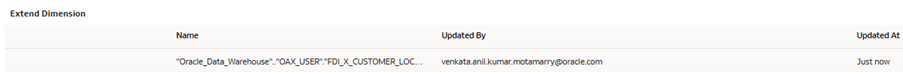 The Extend Dimension page displaying the extended dimension