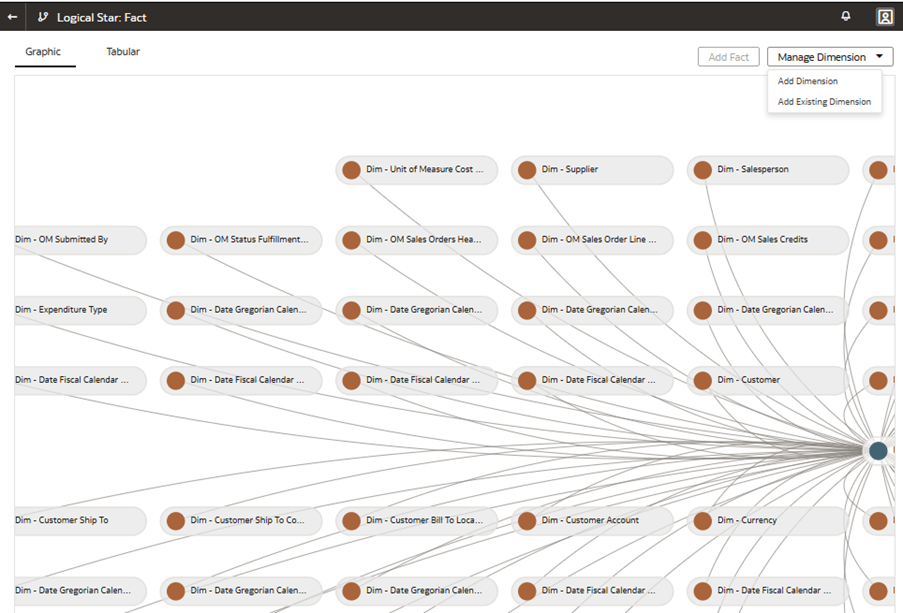 The Logical Star: Fact page displaying the Manage Dimension list of values