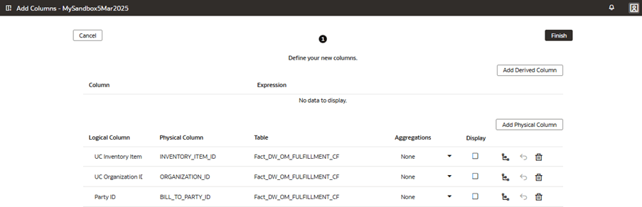 Enter unique names under Logical Column Enter unique names under Logical Column