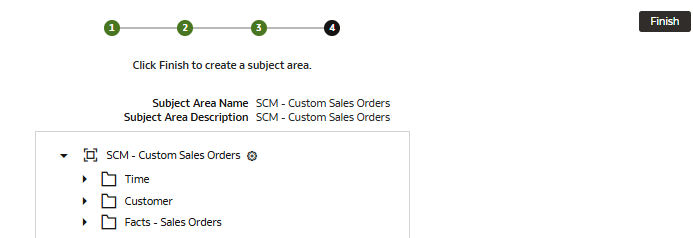Step 4 of the wizard displaying the Finish button Step 4 of the wizard displaying the Finish button