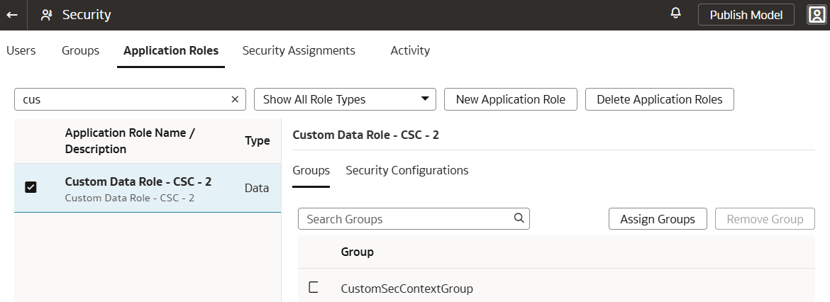 Assign custom group to the custom application role