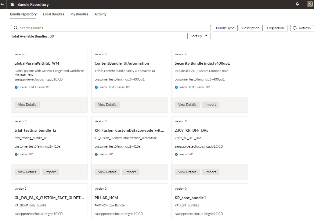 Shared bundles visible on the Bundle Repository page Shared bundles visible on the Bundle Repository page