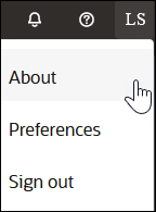 Three icons appear at the top. The third icon is clicked to show options for About, Preferences, and Sign Out. Three icons appear at the top. The third icon is clicked to show options for About, Preferences, and Sign Out.