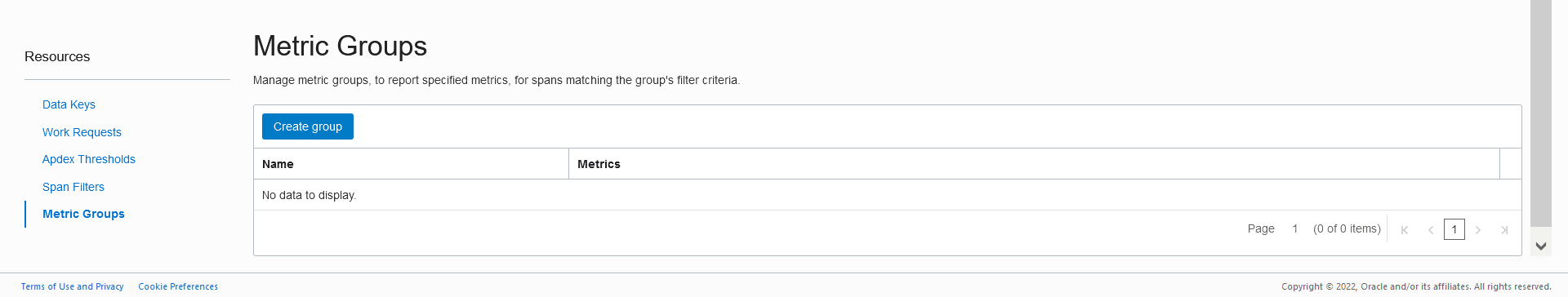 Metric Groups pane Metric Groups pane