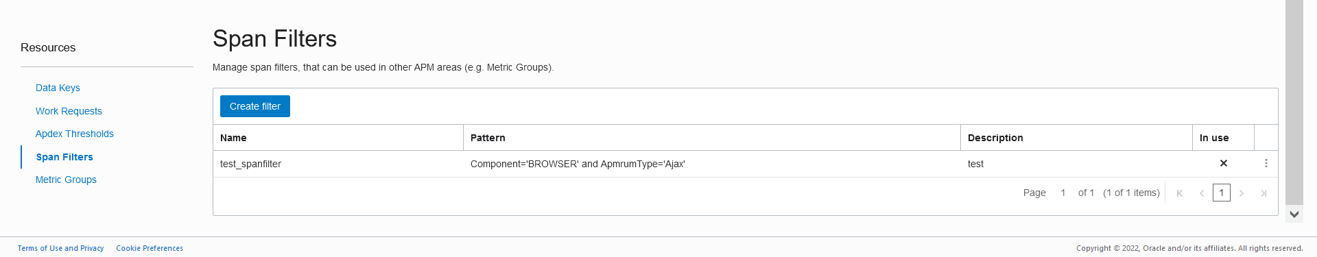 Span Filters pane Span Filters pane
