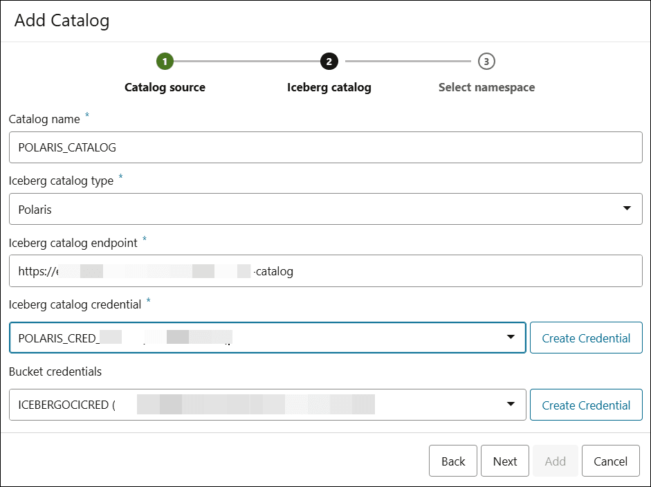 Description of add-polaris-catalog-source.png follows Description of add-polaris-catalog-source.png follows