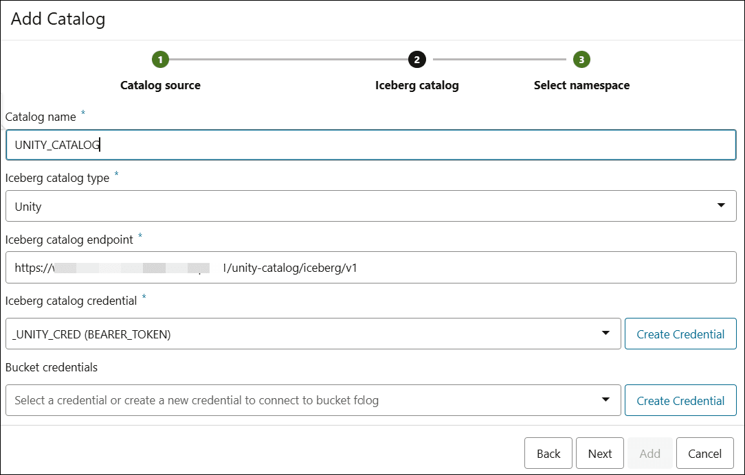 Description of add-unity-catalog.png follows Description of add-unity-catalog.png follows