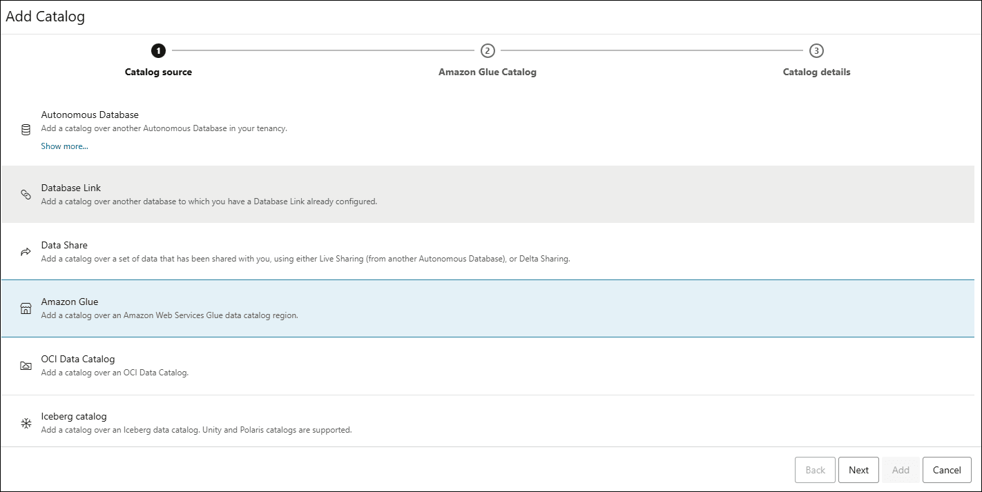 Description of catalog-source-amazon-glue.png follows Description of catalog-source-amazon-glue.png follows
