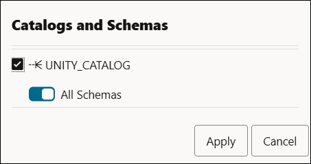 Description of catalogs-schemas-unity-catalog.png follows Description of catalogs-schemas-unity-catalog.png follows