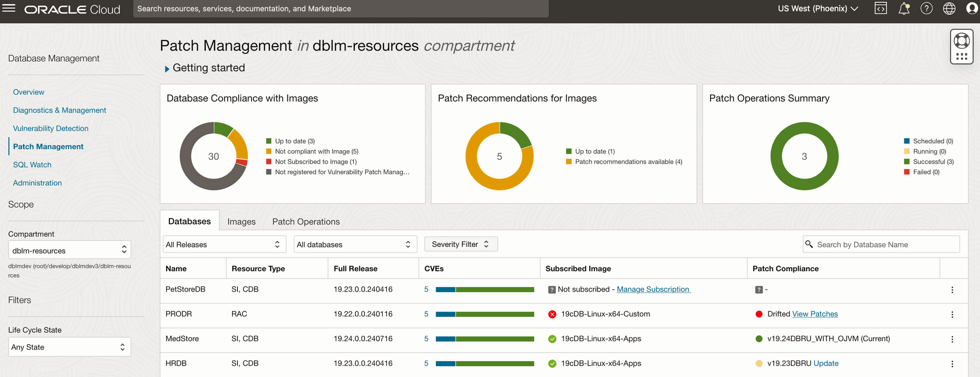Patch Management main screen Patch Management main screen