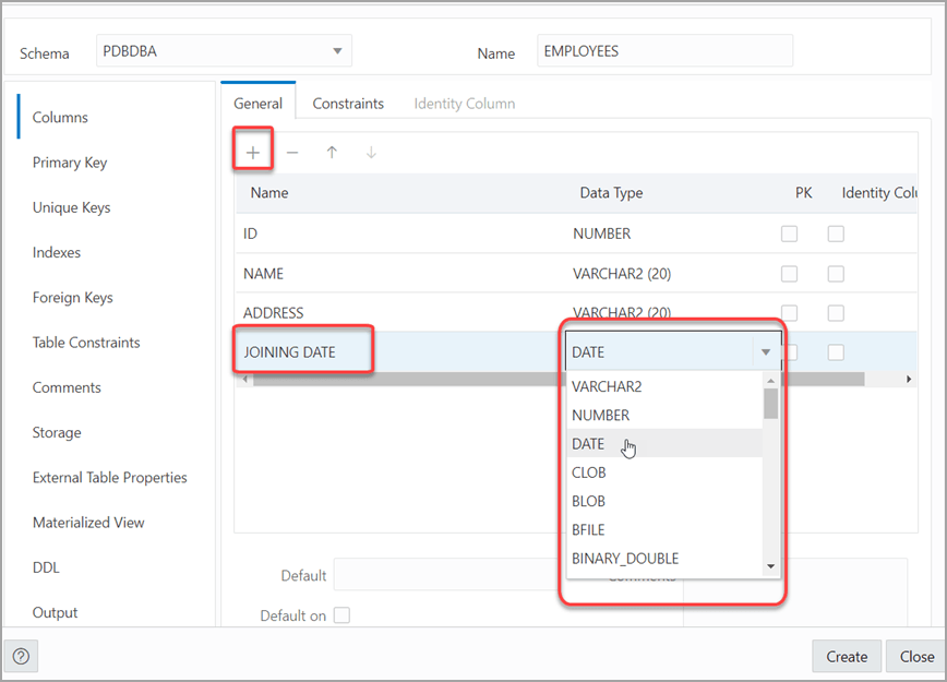 This image shows the General tab in the Columns pane in the Table Properties panel. This image shows the General tab in the Columns pane in the Table Properties panel.