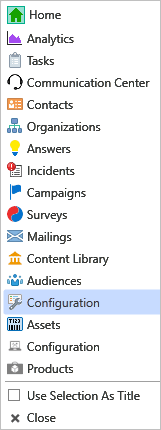 Configuration selected from menu. Configuration selected from menu.