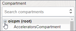 Pick a Compartment list expanded to display a hierarchy of compartments Pick a Compartment list expanded to display a hierarchy of compartments
