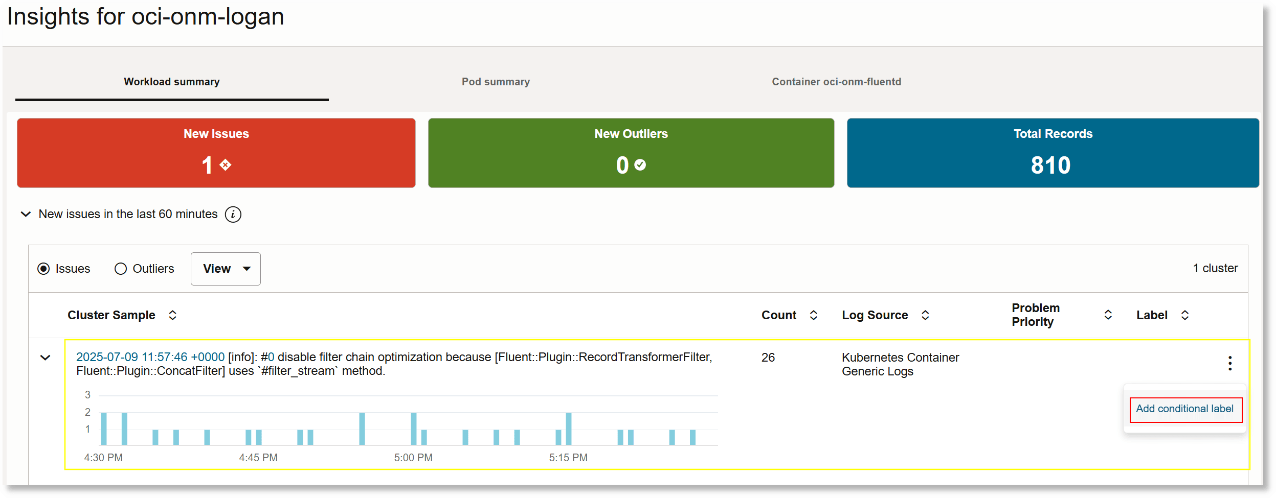 Add conditional label using the cluster sample to filter such logs
