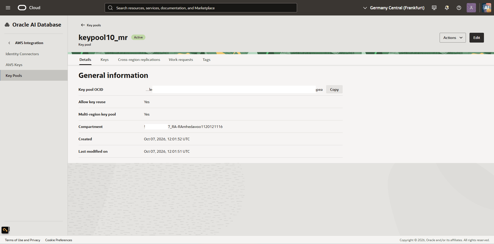 This screenshot shows how to view key pool's details.