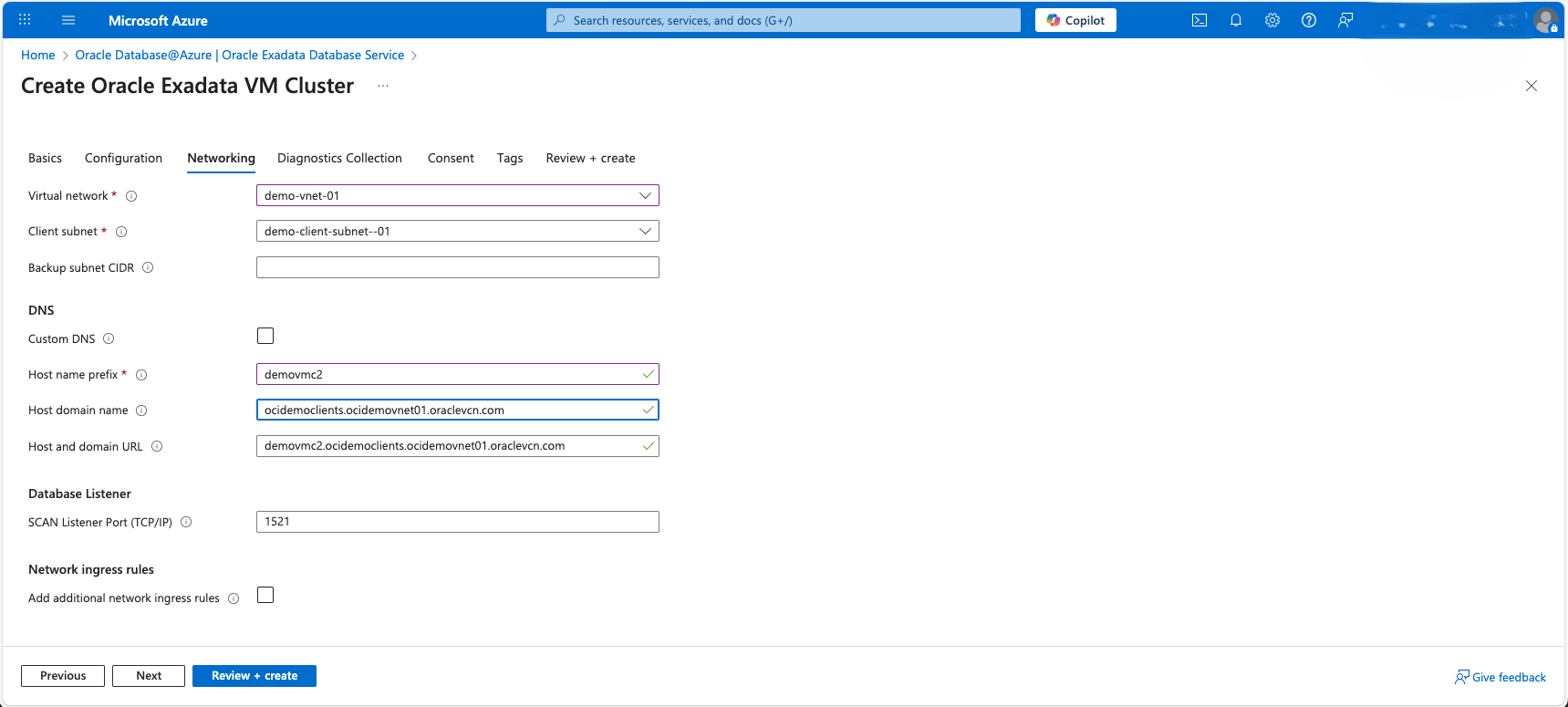 This screenshot shows the third part of creating an Exadata VM Cluster. This screenshot shows the third part of creating an Exadata VM Cluster.