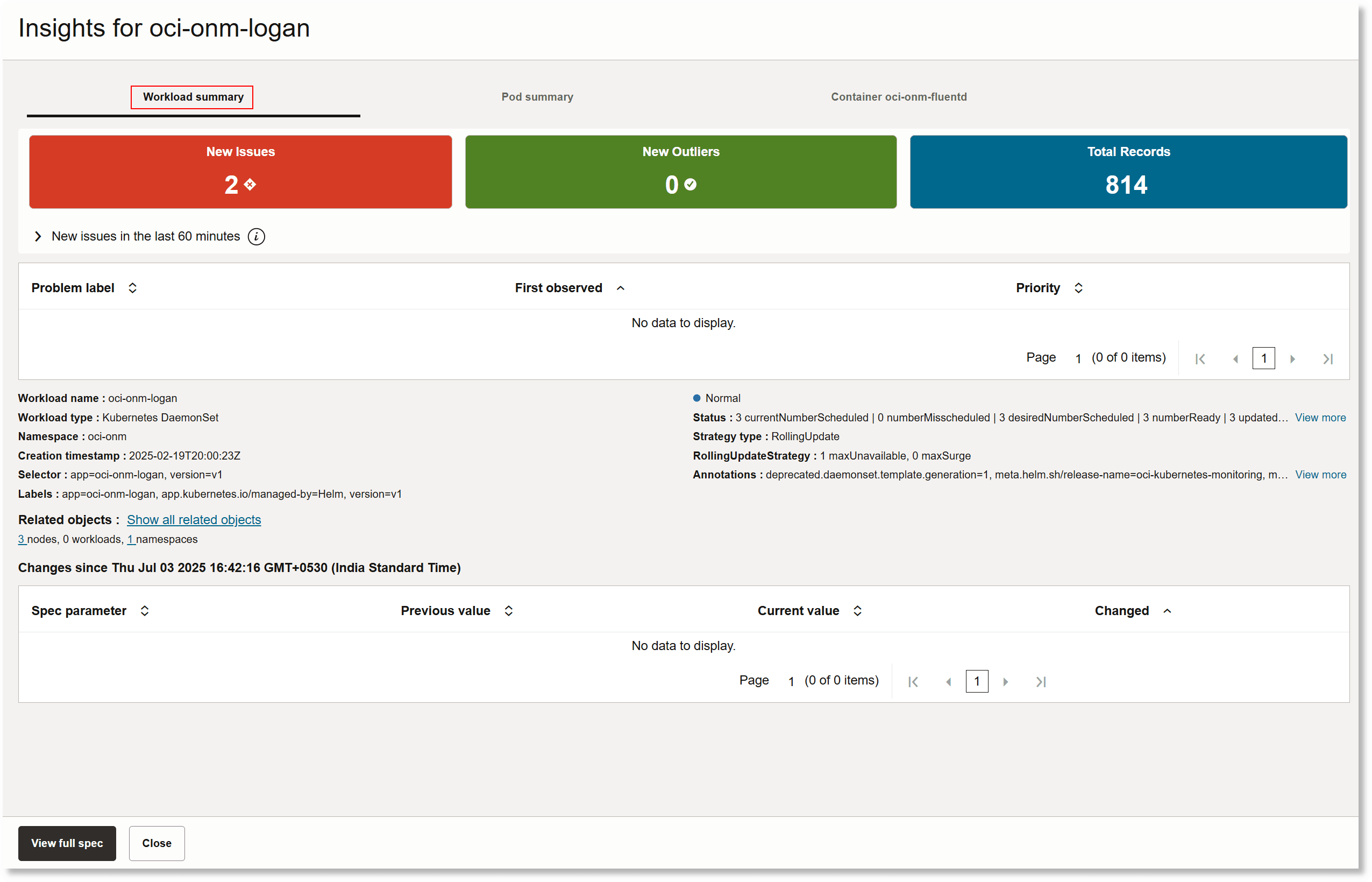 Workload insights dialog box showing the workload summary tab Workload insights dialog box showing the workload summary tab